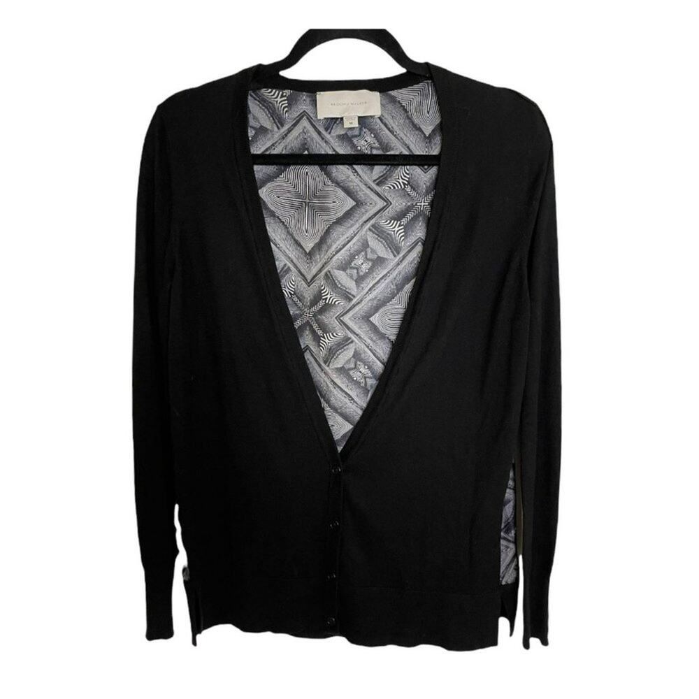 BROCHU WALKER BLACK CARDIGAN WITH SILKY BACK PATTERN SIZE M